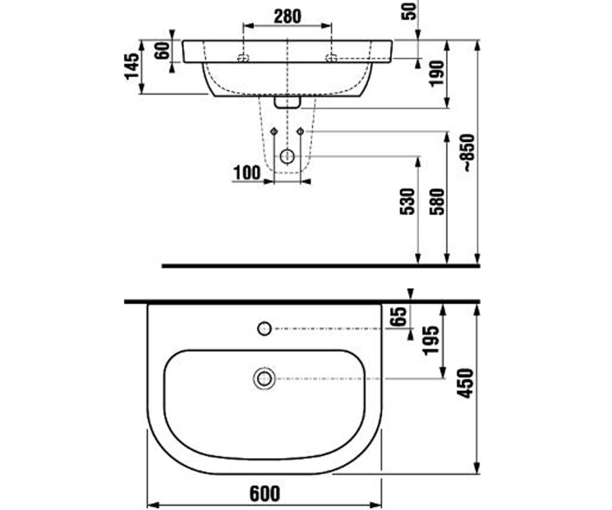 Раковина керамическая  OLYMP DEEP H8126130001041:Чертеж 