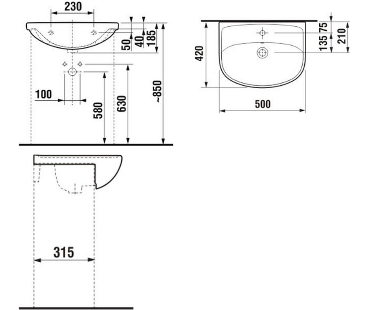 Раковина  LYRA PLUS H8133810001041:Чертеж 