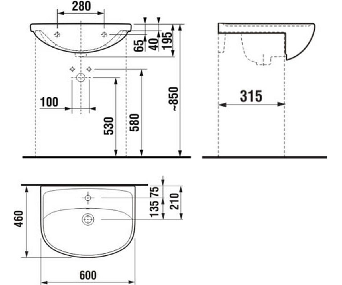 Раковина  LYRA PLUS H8133830001041:Чертеж 