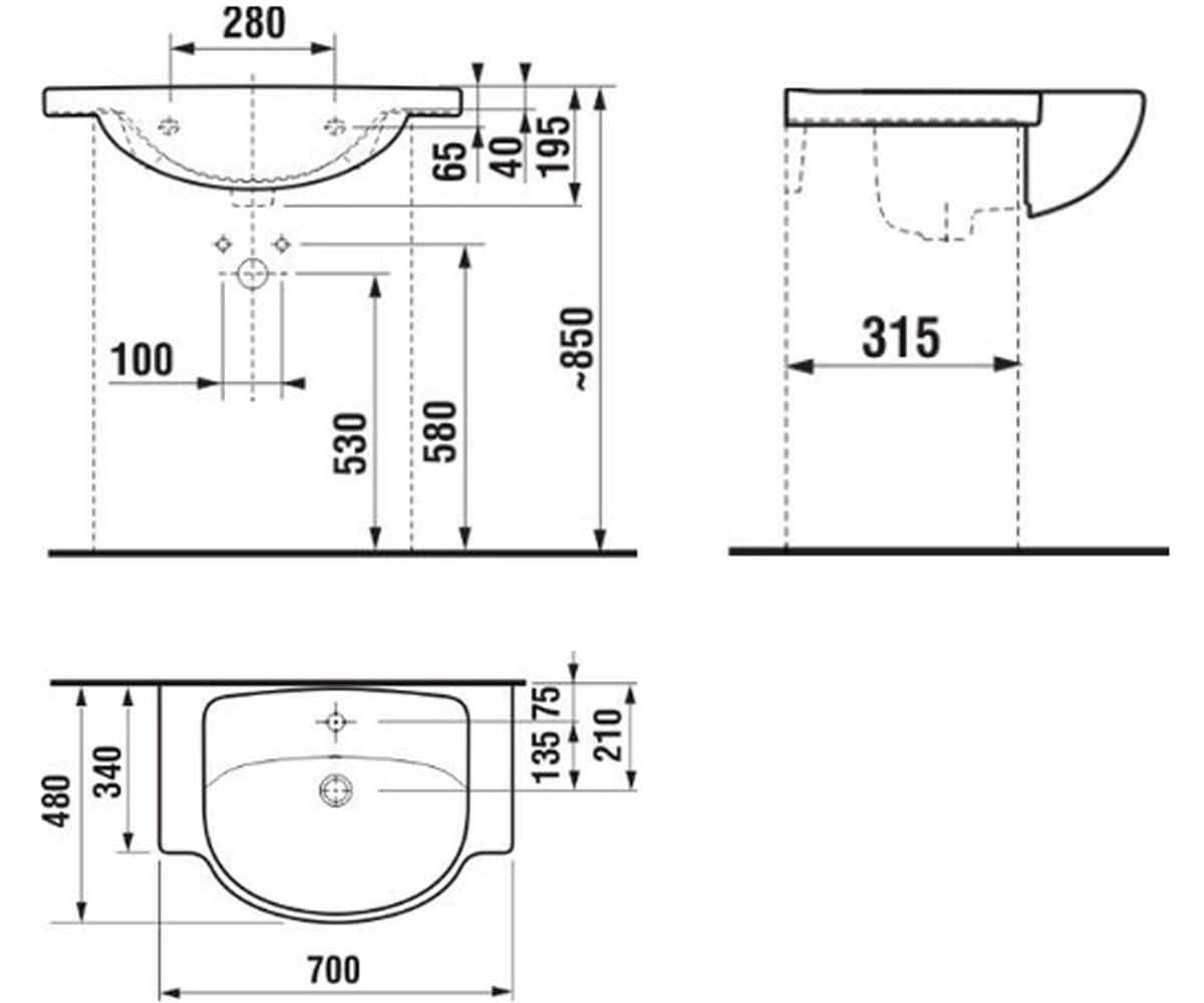 Раковина  LYRA PLUS H8133850001041:Чертеж 