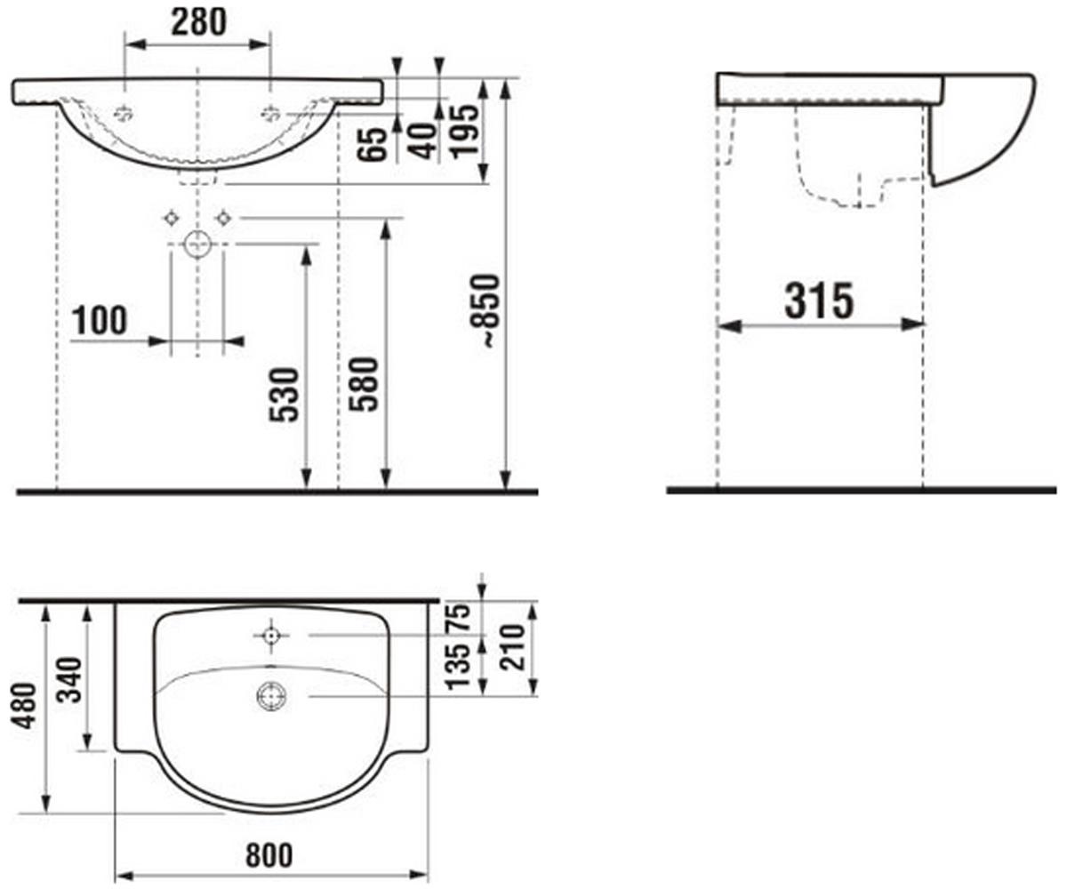 Раковина  LYRA PLUS H8133870001041:Чертеж 