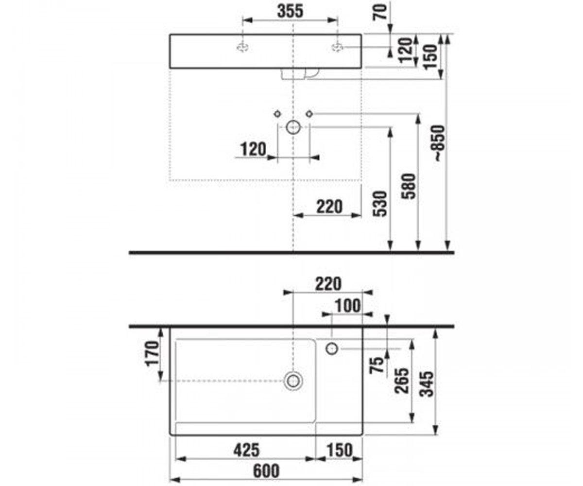 Умывальник подвесной  PURE H8134220001061:Чертеж 