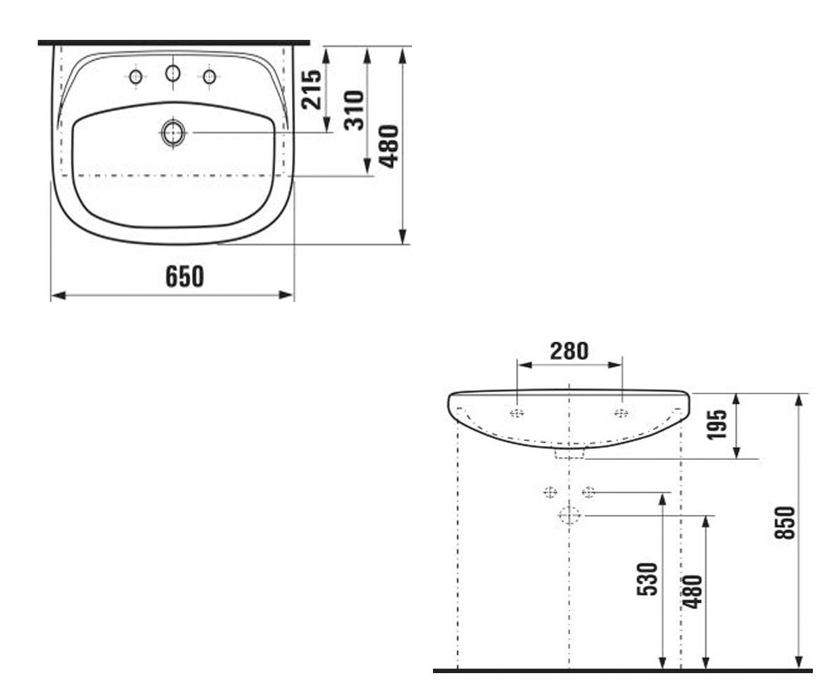 Раковина  LYRA PLUS H8143640001041:Чертеж 