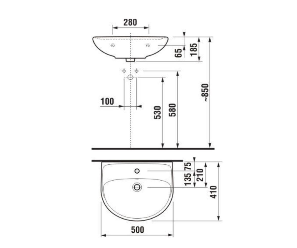 Раковина полукруглая  LYRA PLUS H8143810001091:Чертеж 