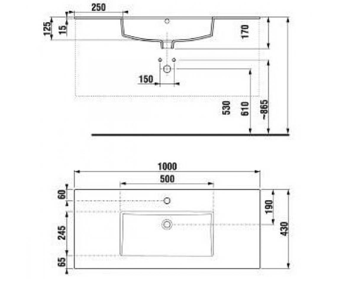 Мебельный умывальник 100 см  СUBE H8145650001041:Чертеж 