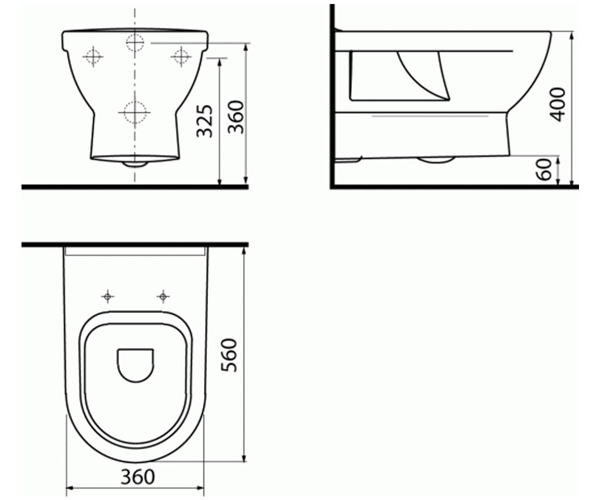Подвесной унитаз без крышки  MIO H8207110000001:Чертеж 