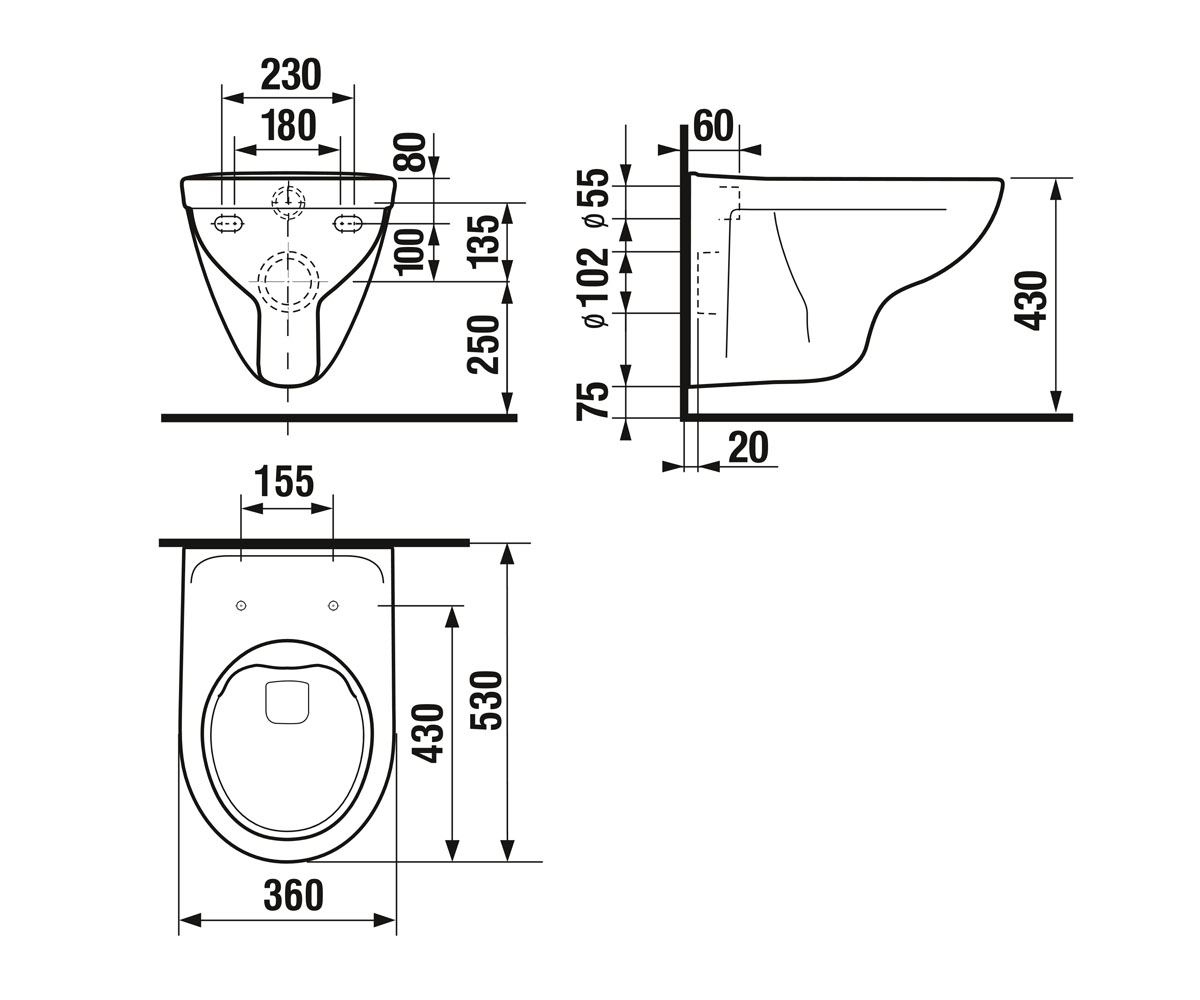 Унитаз безободковый  LYRA PLUS H821384H890385:Чертеж 