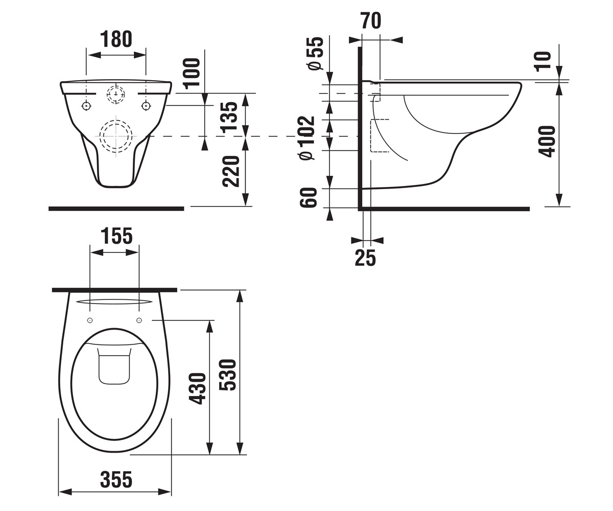 Безободковый унитаз  DINO H8603770000001:Чертеж 