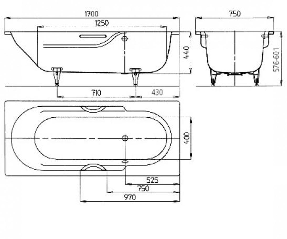 Пристенная ванна 1700х750 мм  RONDO STAR 221600010001:Чертеж 