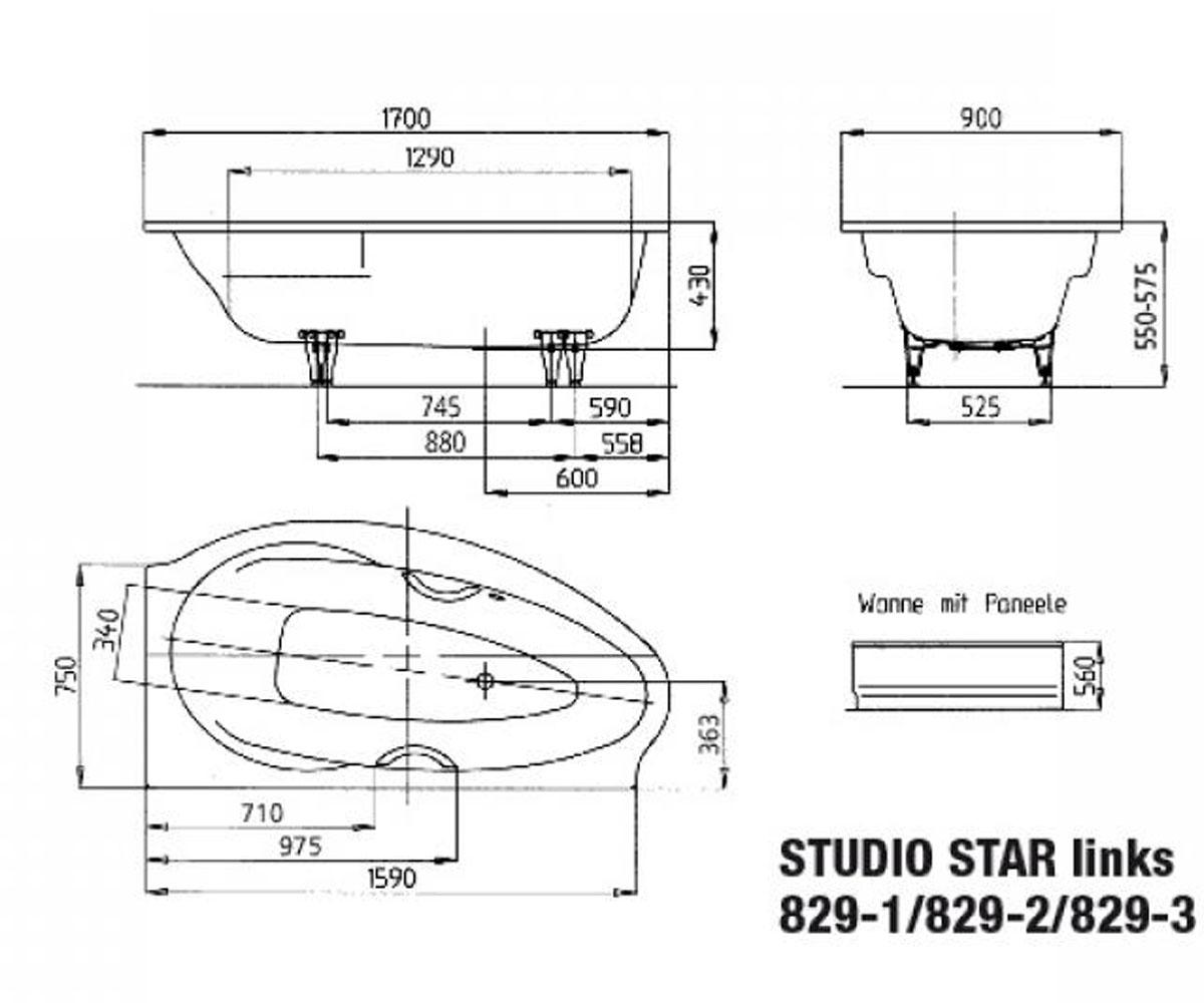 Уловая левостороння ванна  STUDIO STAR 222900013001:Чертеж 