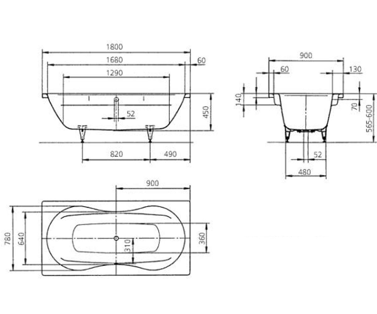 Двухместная овальная ванна 1800х900 мм  MEGA DUO OVAL 223400010001:Чертеж 