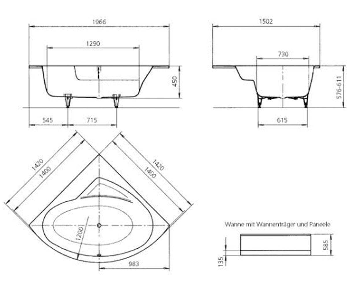 Ванна угловая 1420 мм  PUNTA DUO 228348030001:Чертеж 