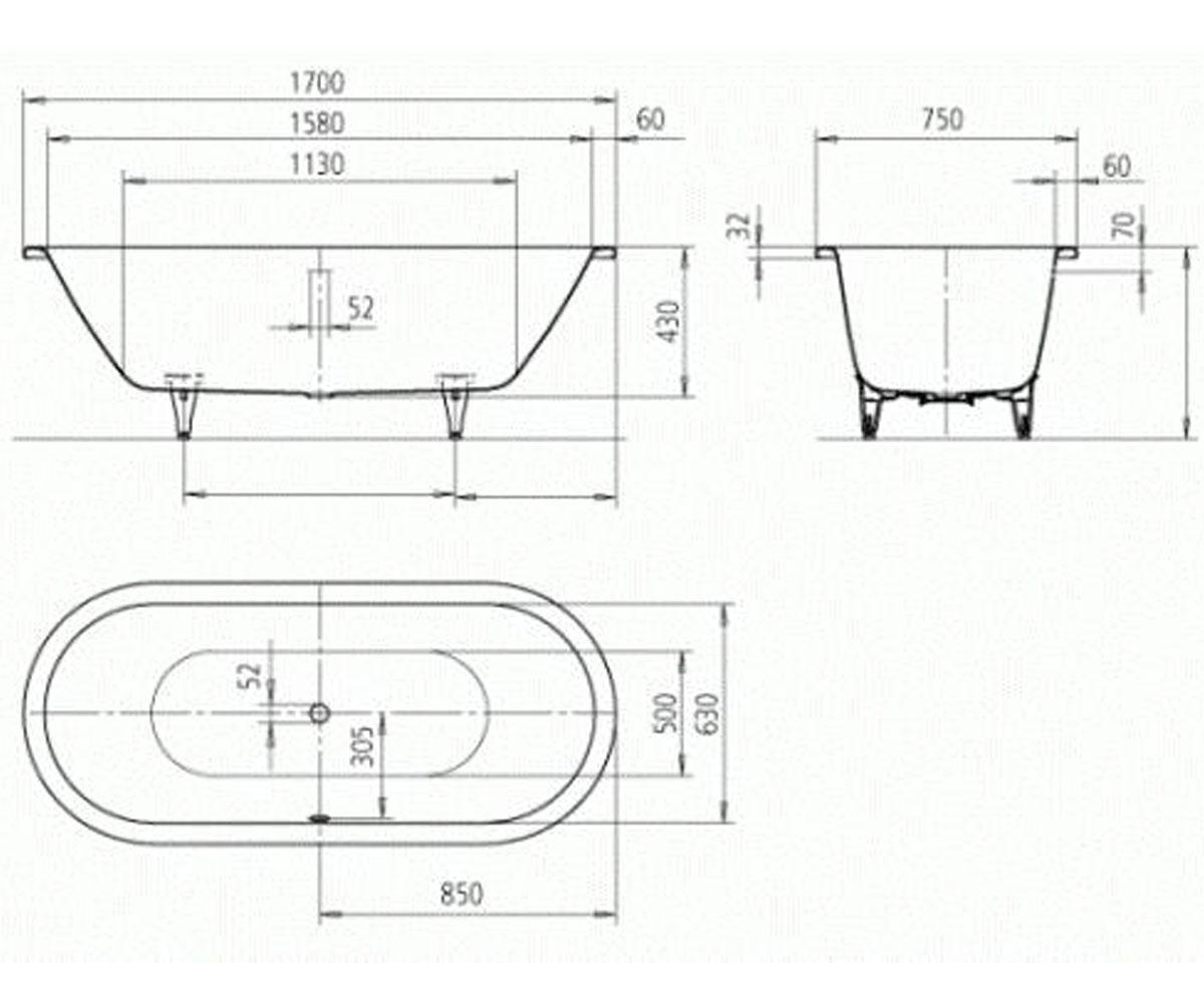 Ванна овальная  CENTRO DUO OVAL 282700010001:Чертеж 