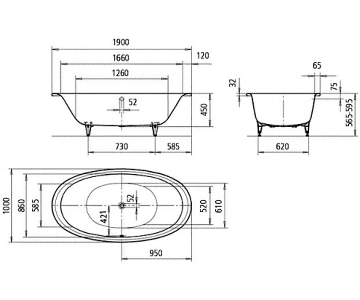 Ванна двухместная  ELLIPSO DUO OVAL 286200010001:Чертеж 