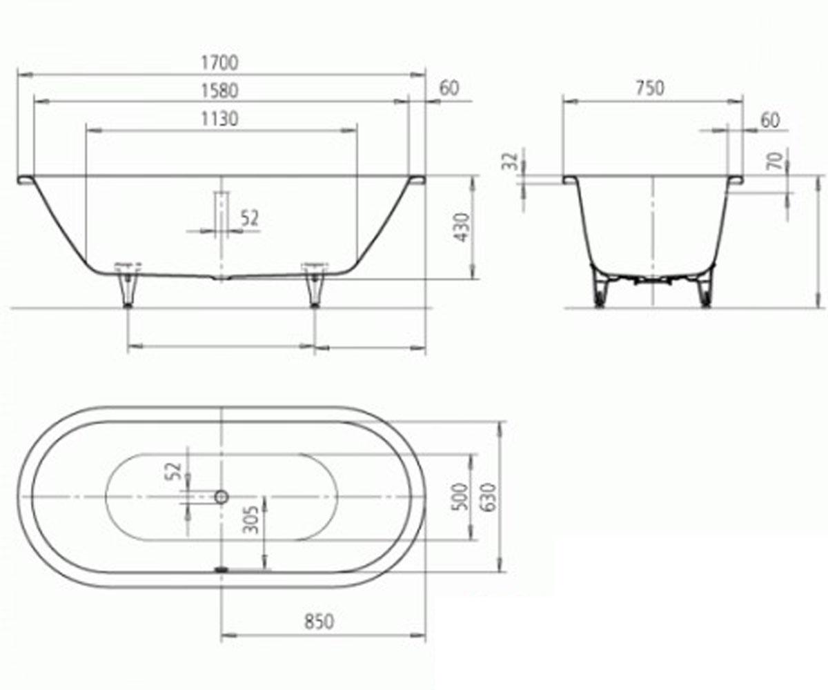 Ванна стальная  CLASSIC DUO OVAL 291400010001:Чертеж 