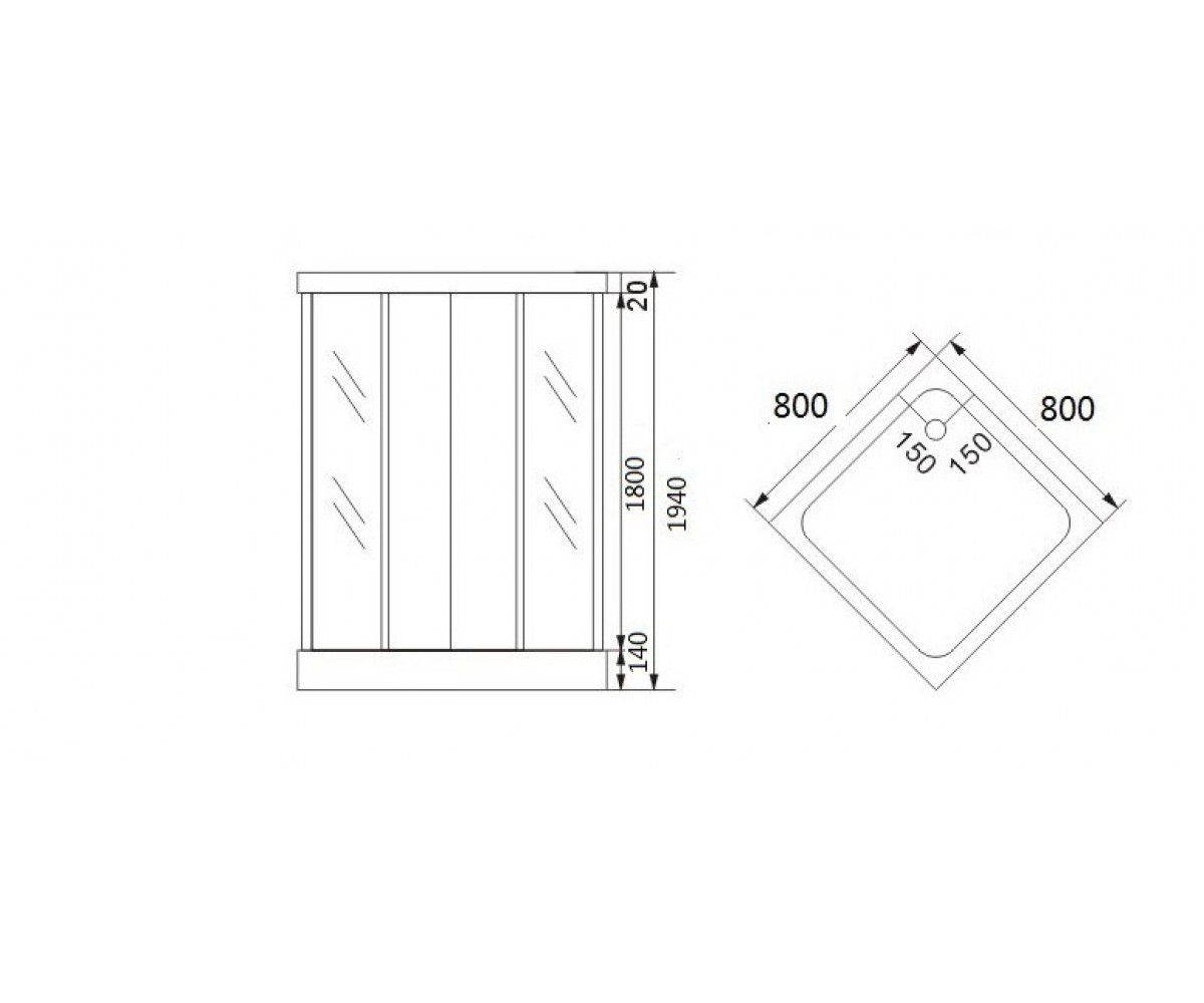 Душ кабина квадратная  AURORA AURORA 80X80:Чертеж 
