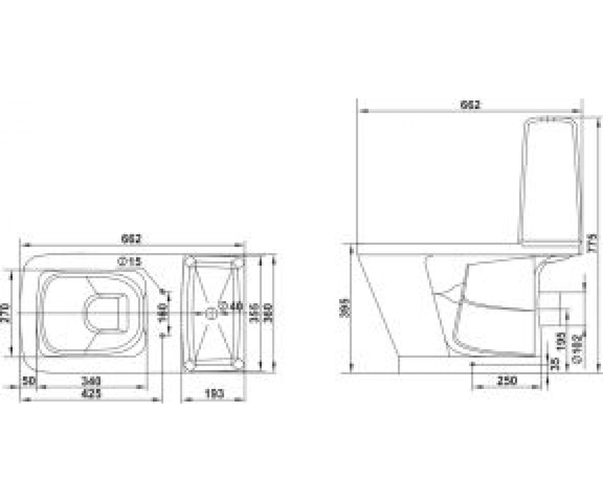 Безободковый унитаз с крышкой  МИЛАН MILAN N ML DUAL R WHITE BEZOBOD:Чертеж 