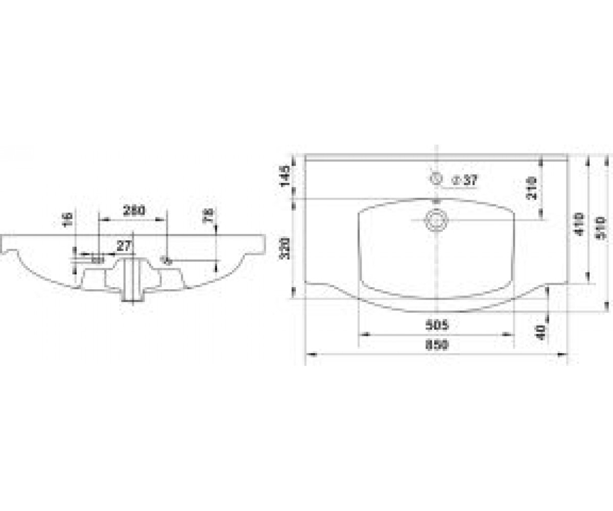 Умывальник мебельный 85 см  АРКТИК UM MEBEL ARCTIC-N 85:Чертеж 