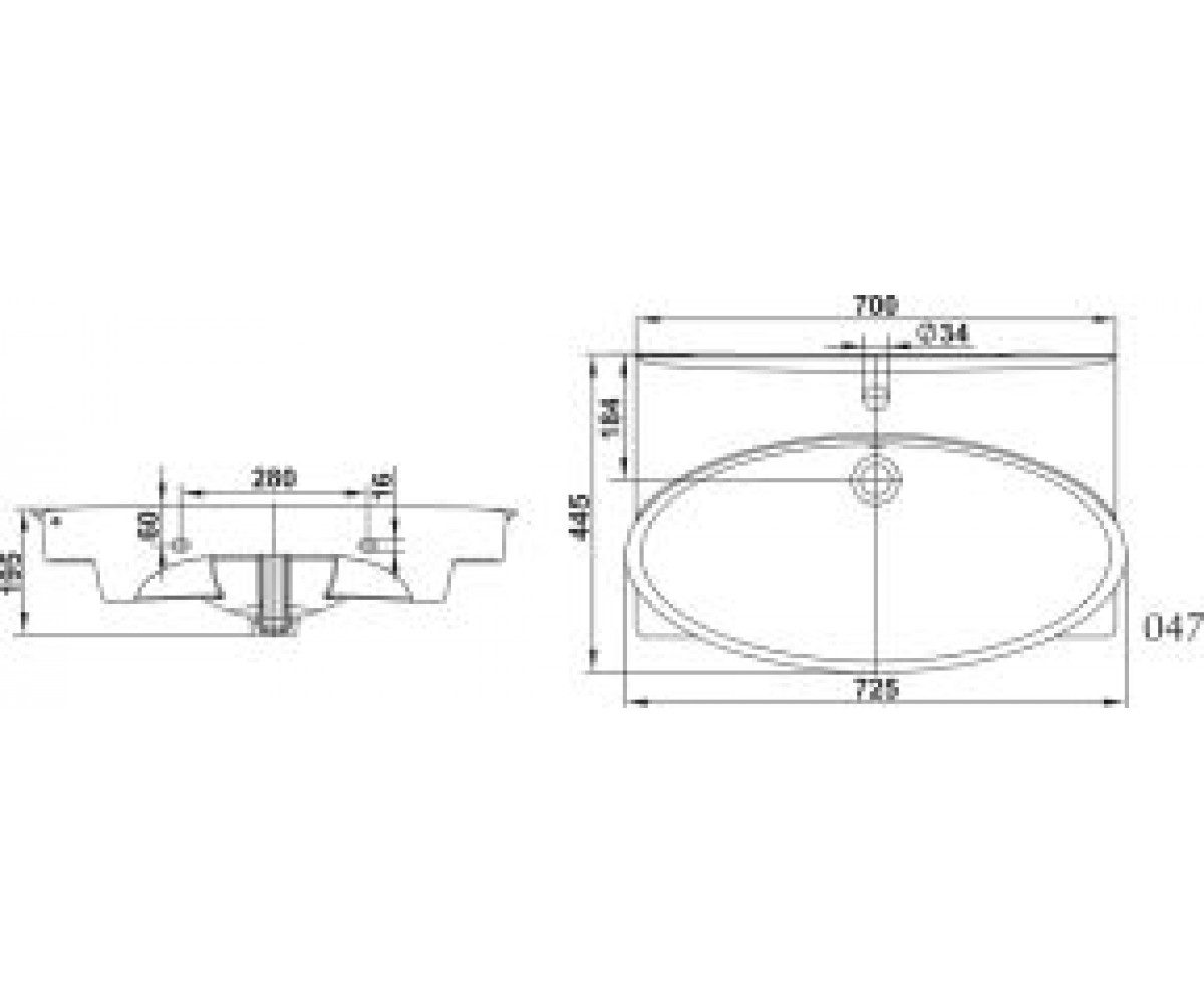 Раковина прямоугольная  САНТИ UM MEBEL SANTI 70:Чертеж 