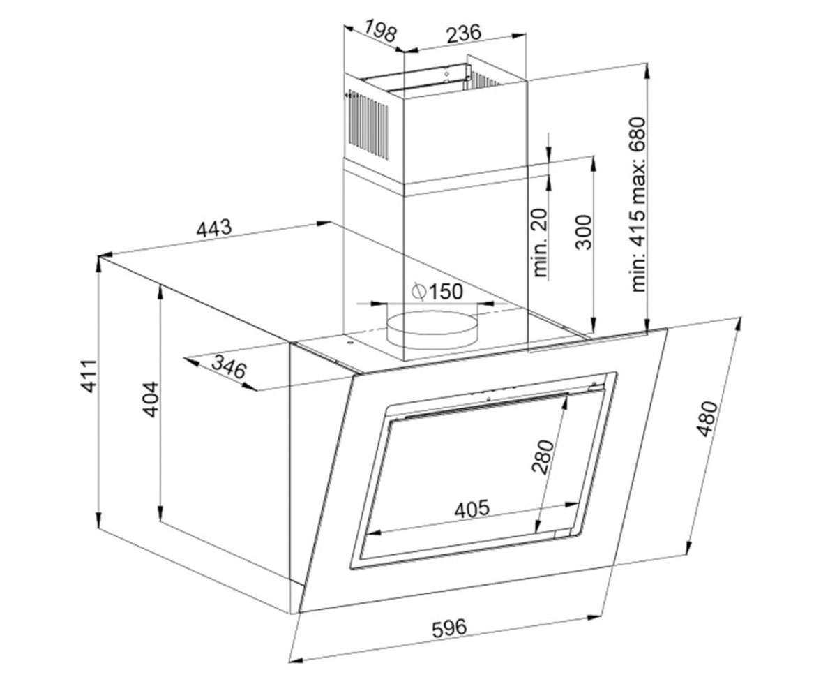 Наклонная вытяжка  KCH 2162 W:Чертеж 