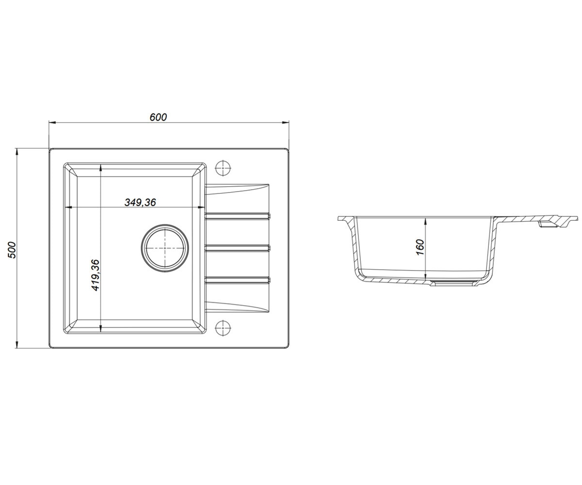 Мойка с крылом  KGS A 4560 1B1D PURE WHITE:Чертеж 