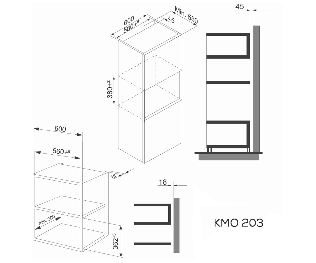 Сенсорная микроволновая печь  KMO 203 G X:Чертеж 