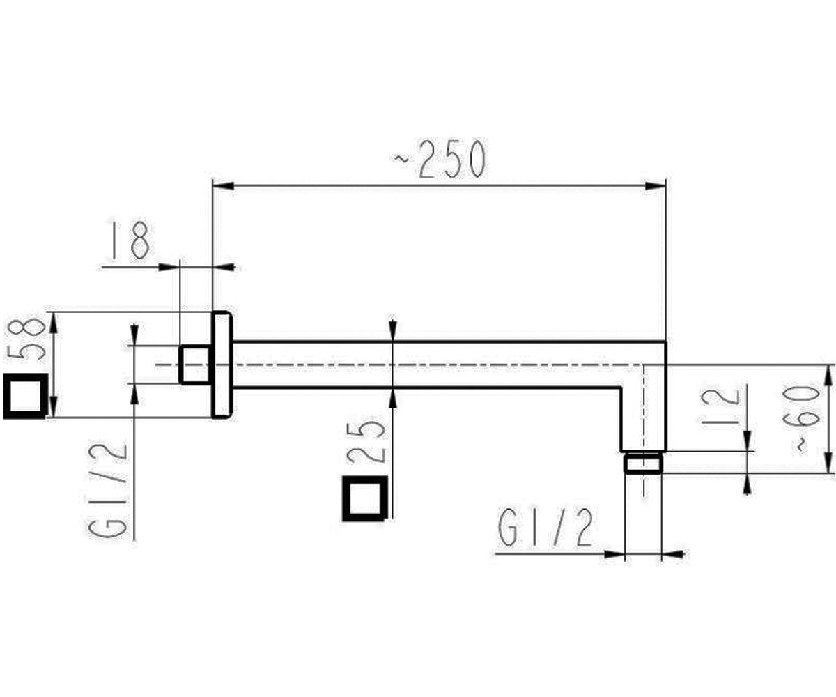 Душевой кронштейн 25 см  835-041-00-BL:Чертеж 