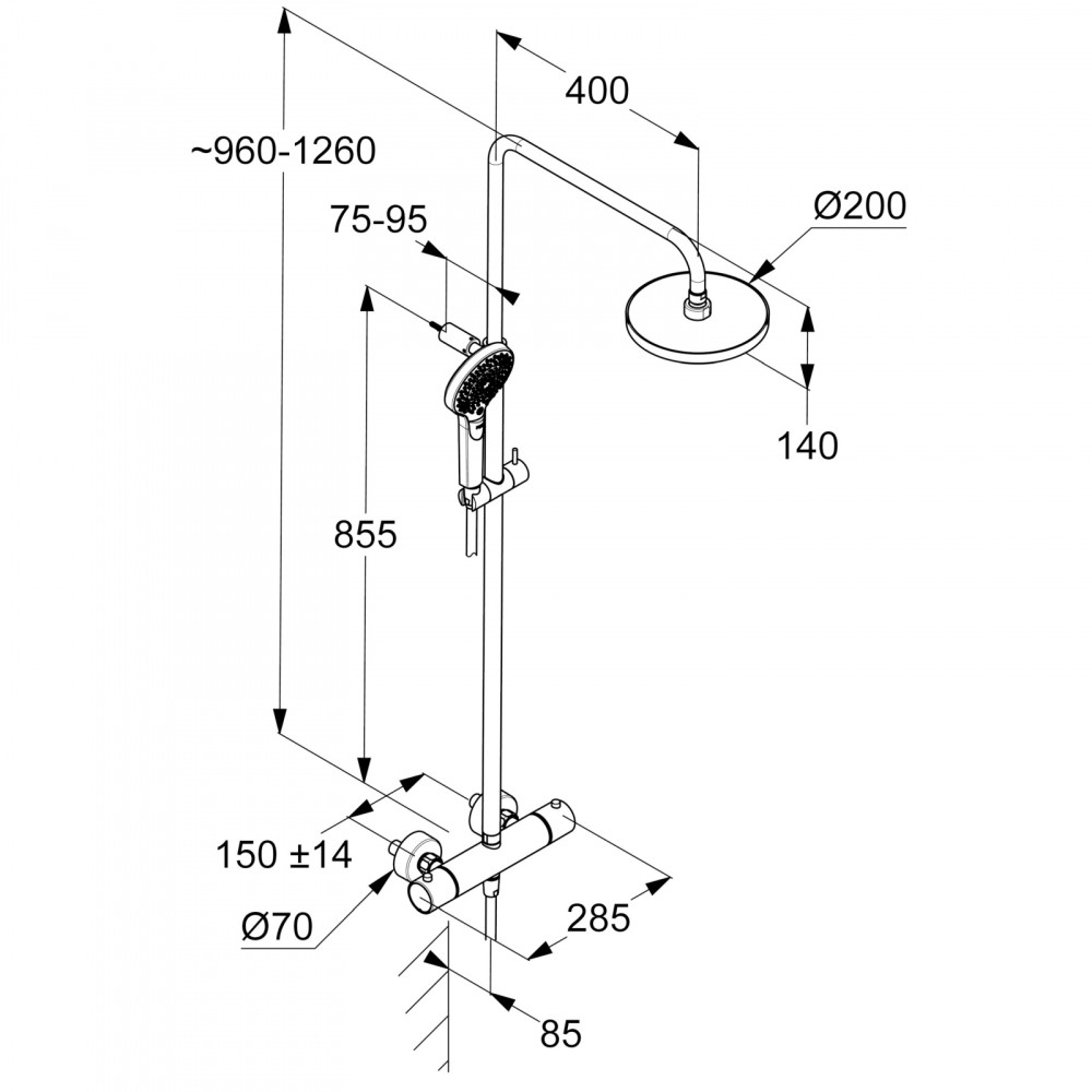 Душевая система для наружного монтажа  DIVE 3S DUAL SHOWER 690790500:Чертеж 
