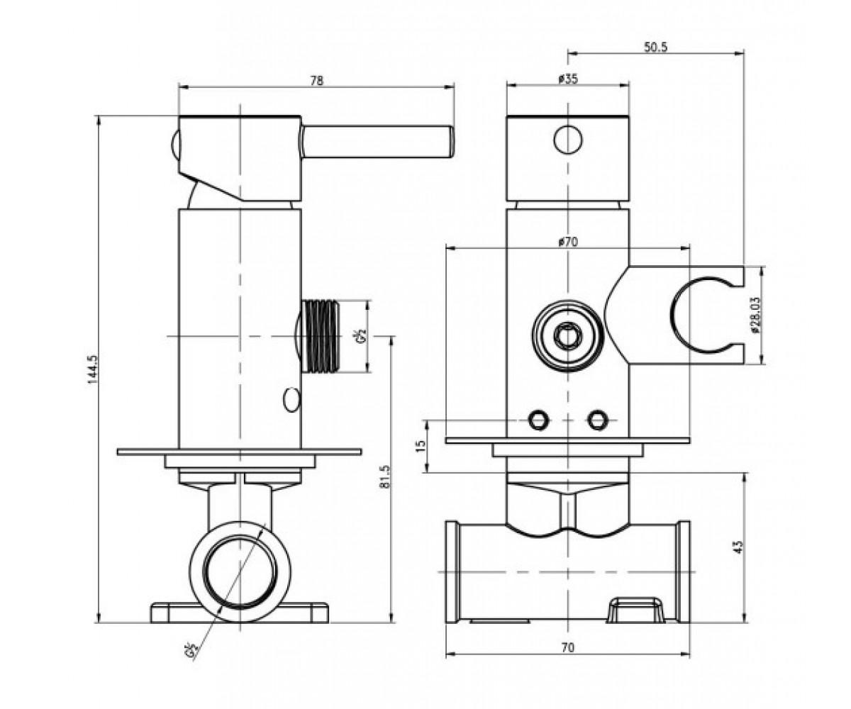Набор гигиенического душа KOHLMAN AXEL GOLD  QW135AGD:Чертеж 