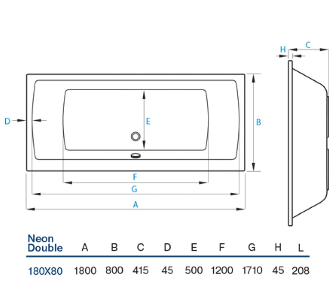 Ванна акриловая  NEON DOUBLE 52540001076:Чертеж 