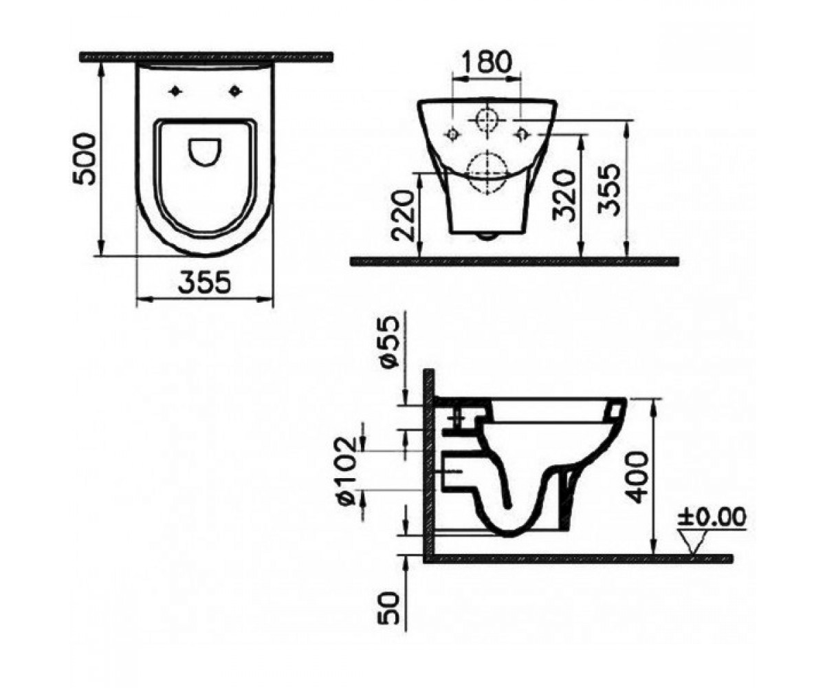 Чаша подвесная с крышкой soft-close  ZENTRUM 5785N003-6134:Чертеж 