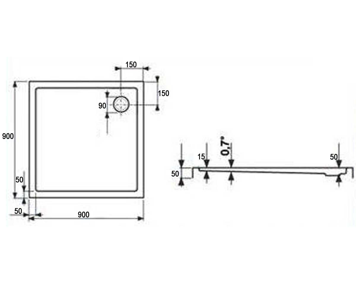 Душевой поддон  FLAT KVADRO 8KP0119:Чертеж 