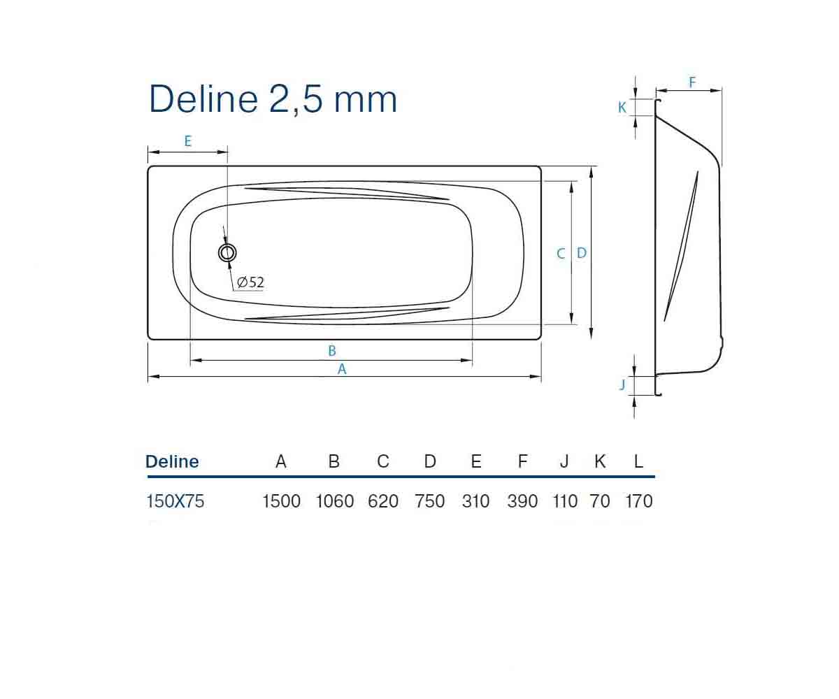 Ванна  DELINE B55US200E+APMROS100+FRESH:Чертеж 