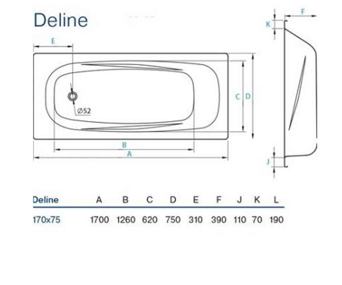 Ванна стальная  DELINE B75US200E+APMROS100+FRESH:Чертеж 