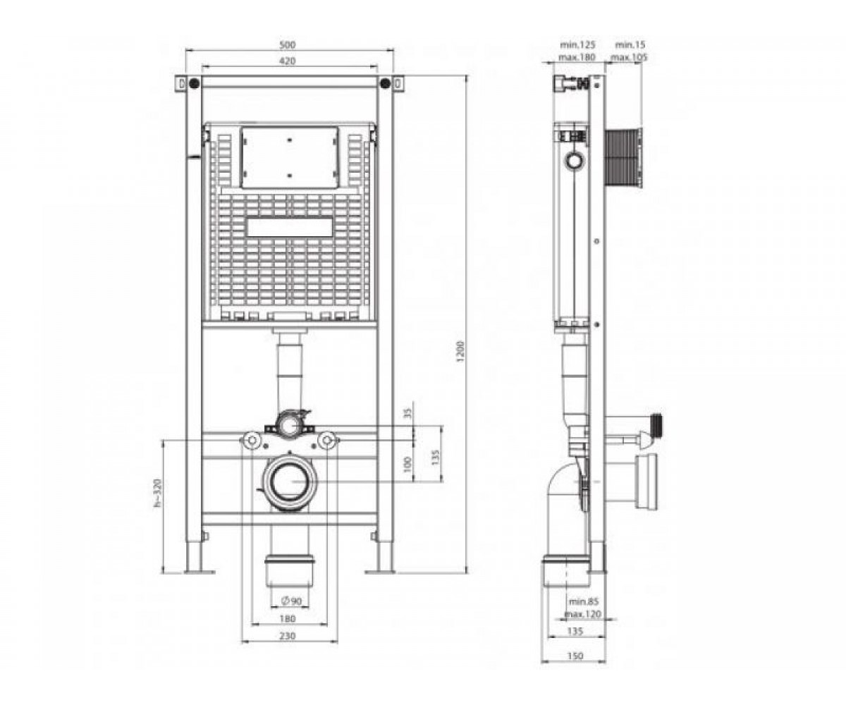 Инсталляция скрытого монтажа  ST1200:Чертеж 