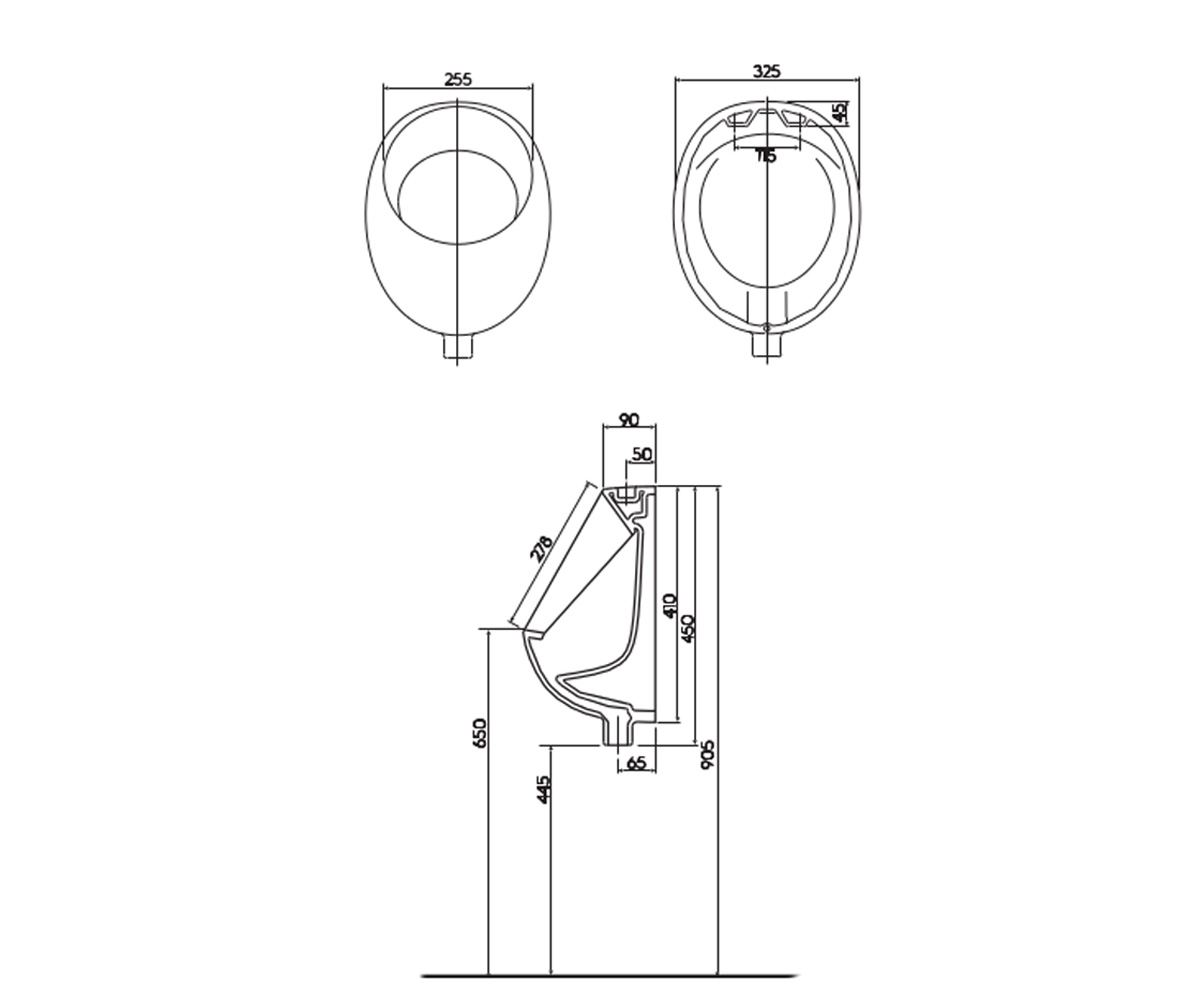 Подвесной писсуар  NOVA TOP PICO K2601100U:Чертеж 