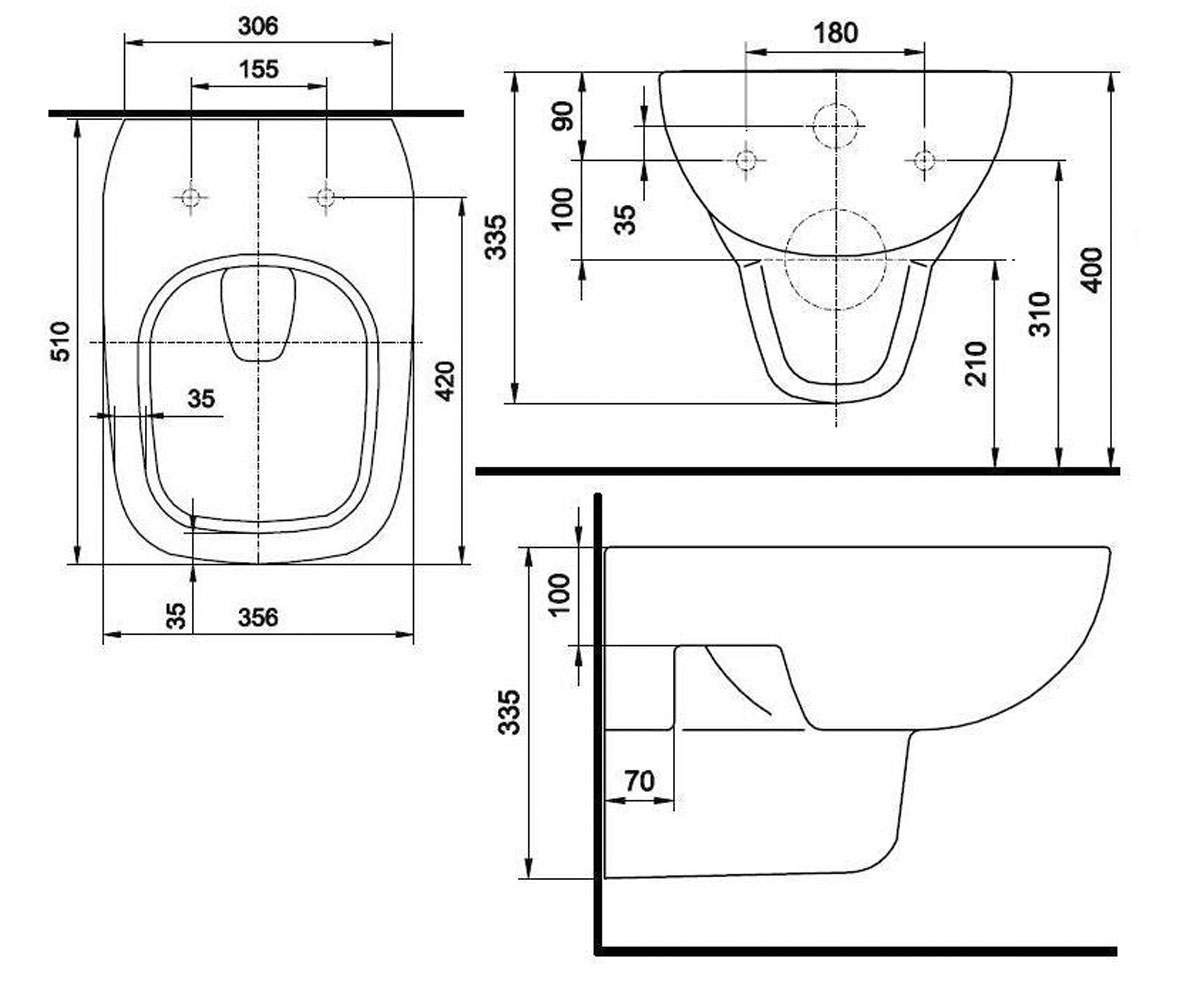 Подвесной унитаз без крышки  STYLE L23100000:Чертеж 