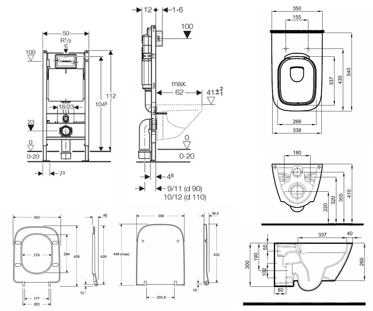 Инсталляция + безободковый унитаз  MODO L33120000+L30112000+458.126:Чертеж 
