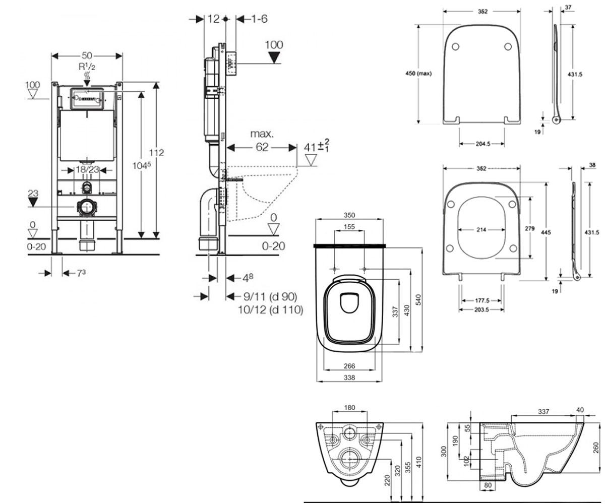 Унитаз с инсталляцией  MODO L33120000+L30115000+458.126:Чертеж 