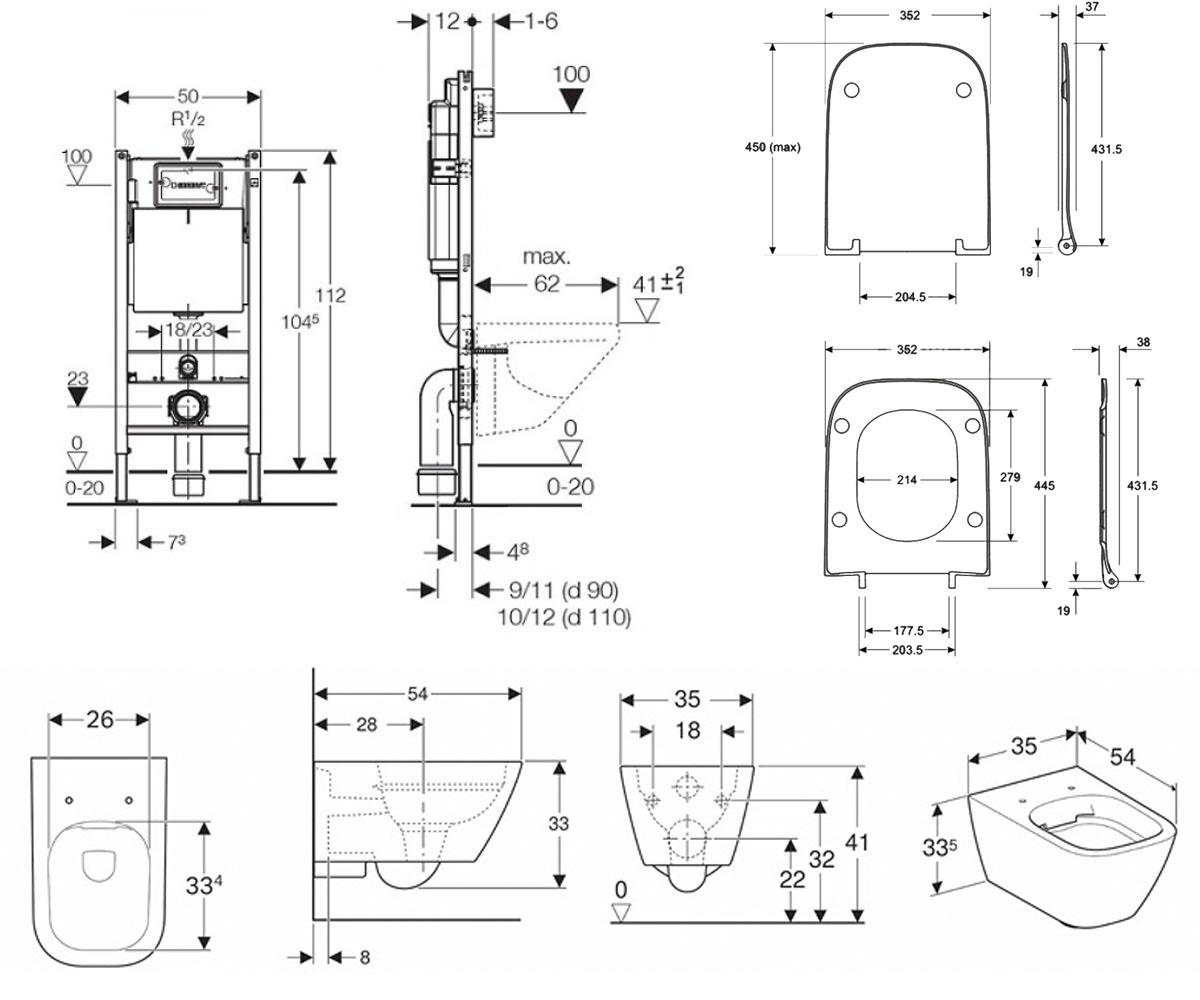 Унитаз с инсталляцией  MODO L33123000+L30115000+458.126.00.1:Чертеж 