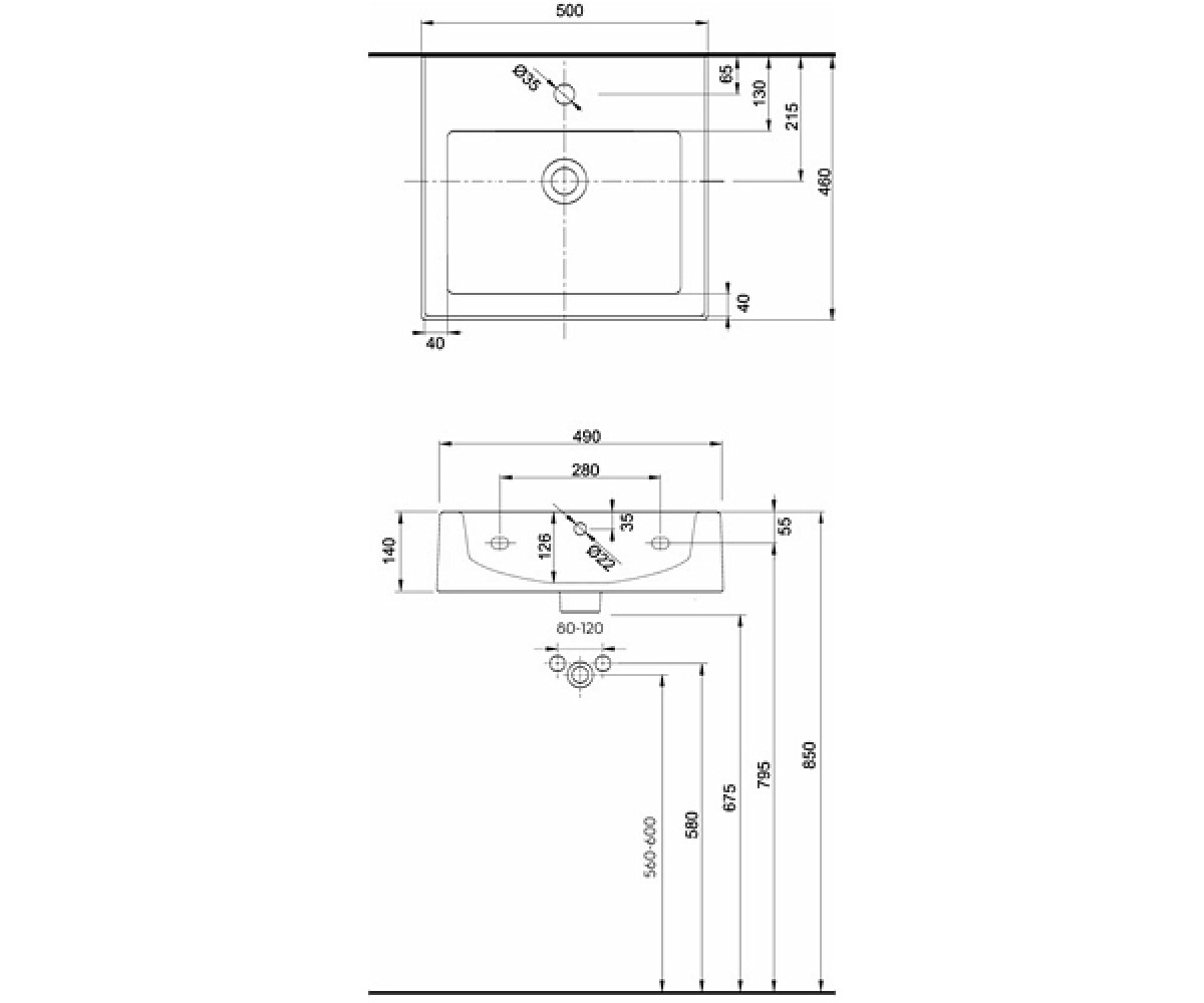 Раковина для ванной  TWINS L51150000:Чертеж 