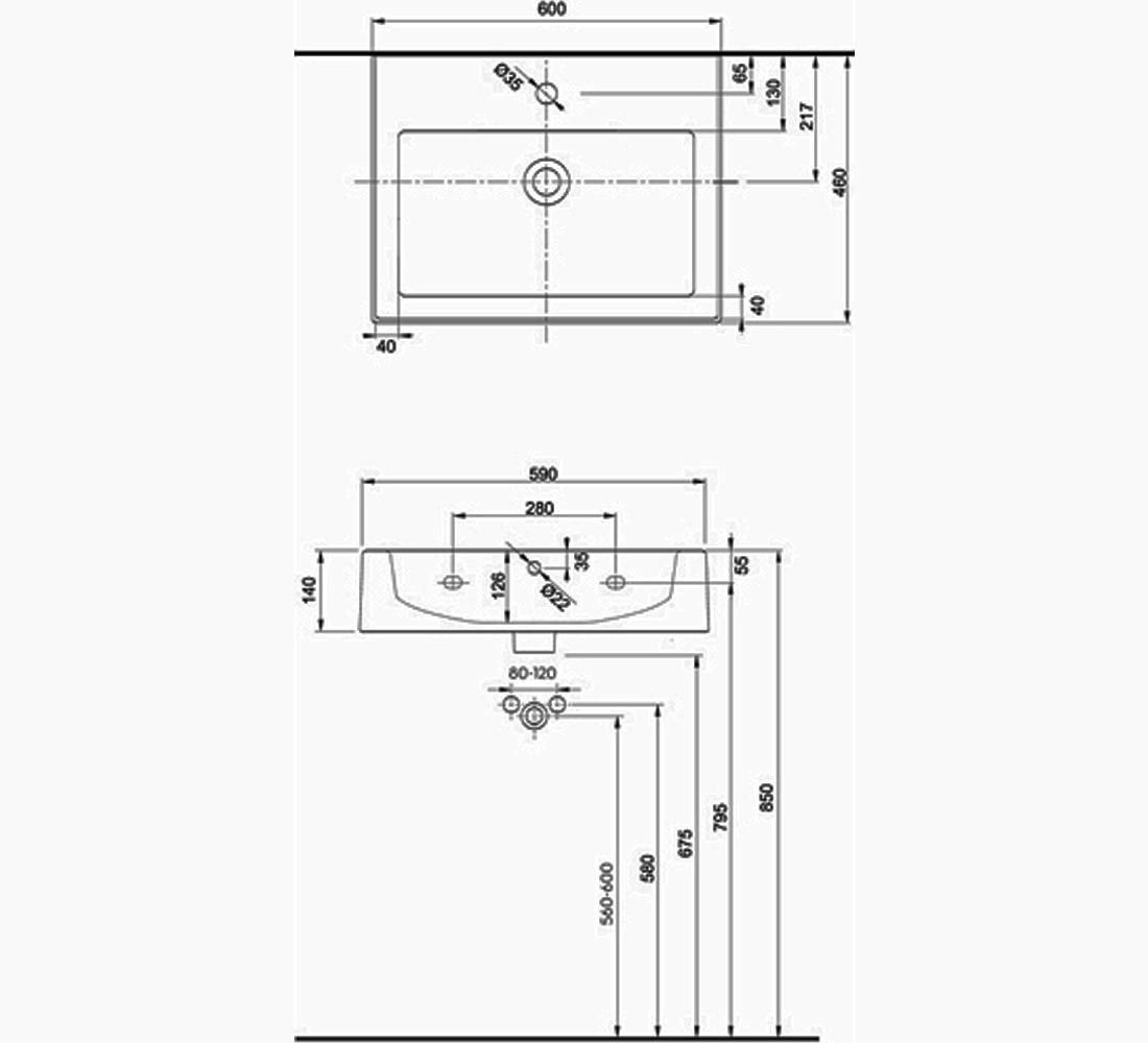 Керамическая раковина  TWINS L51160000:Чертеж 