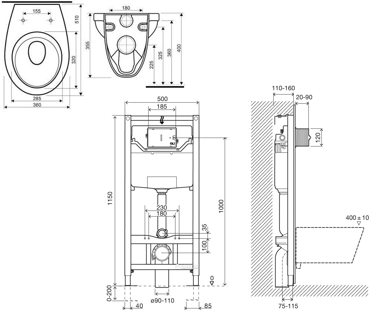 Комплект унитаза с инсталляцией  M1310000U+I8120:Чертеж 