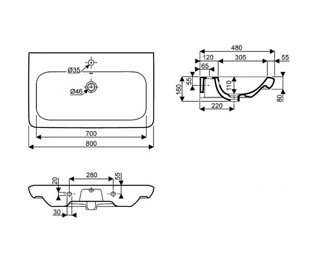Прямоугольная раковина  LIFE! M21180900:Чертеж 
