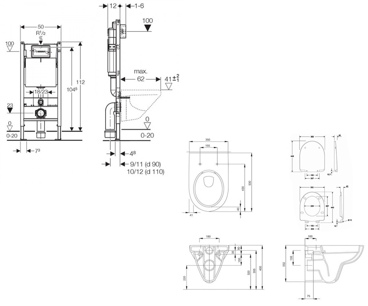 Унитаз с инсталляцией 3 в 1  NOVA PRO M33120000+M30121000+458.126.00.1:Чертеж 