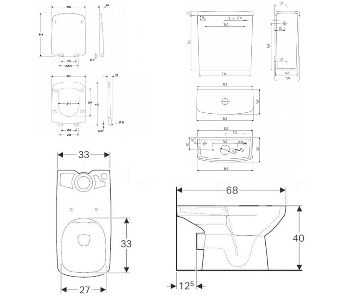 Безободковый унитаз  NOVA PRO M33223000+M34013000+M30122000:Чертеж 
