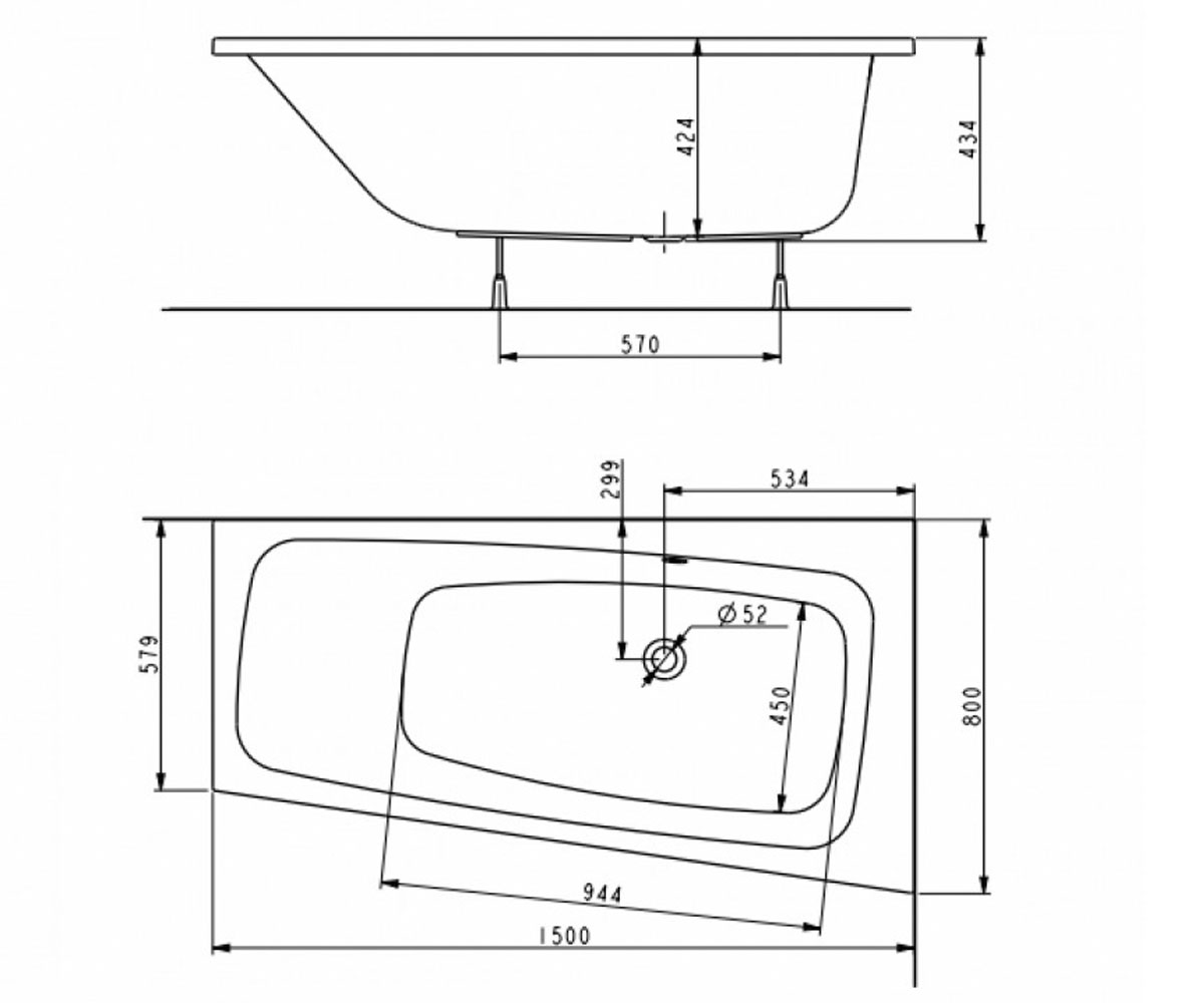 Правая ванна 150 см  SPLIT XWA1650000:Чертеж 