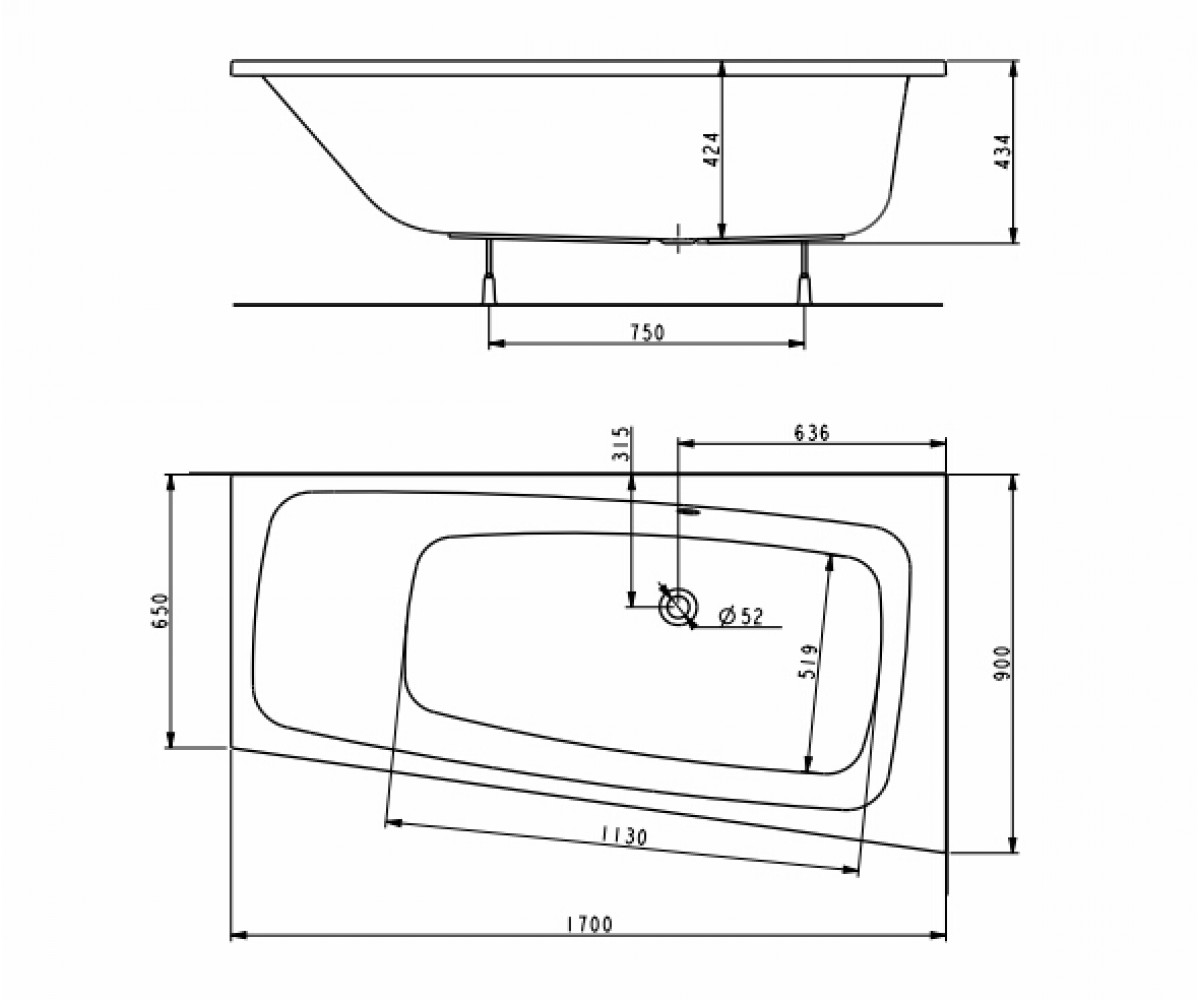 Прямоугольная ванна  SPLIT XWA1670000:Чертеж 