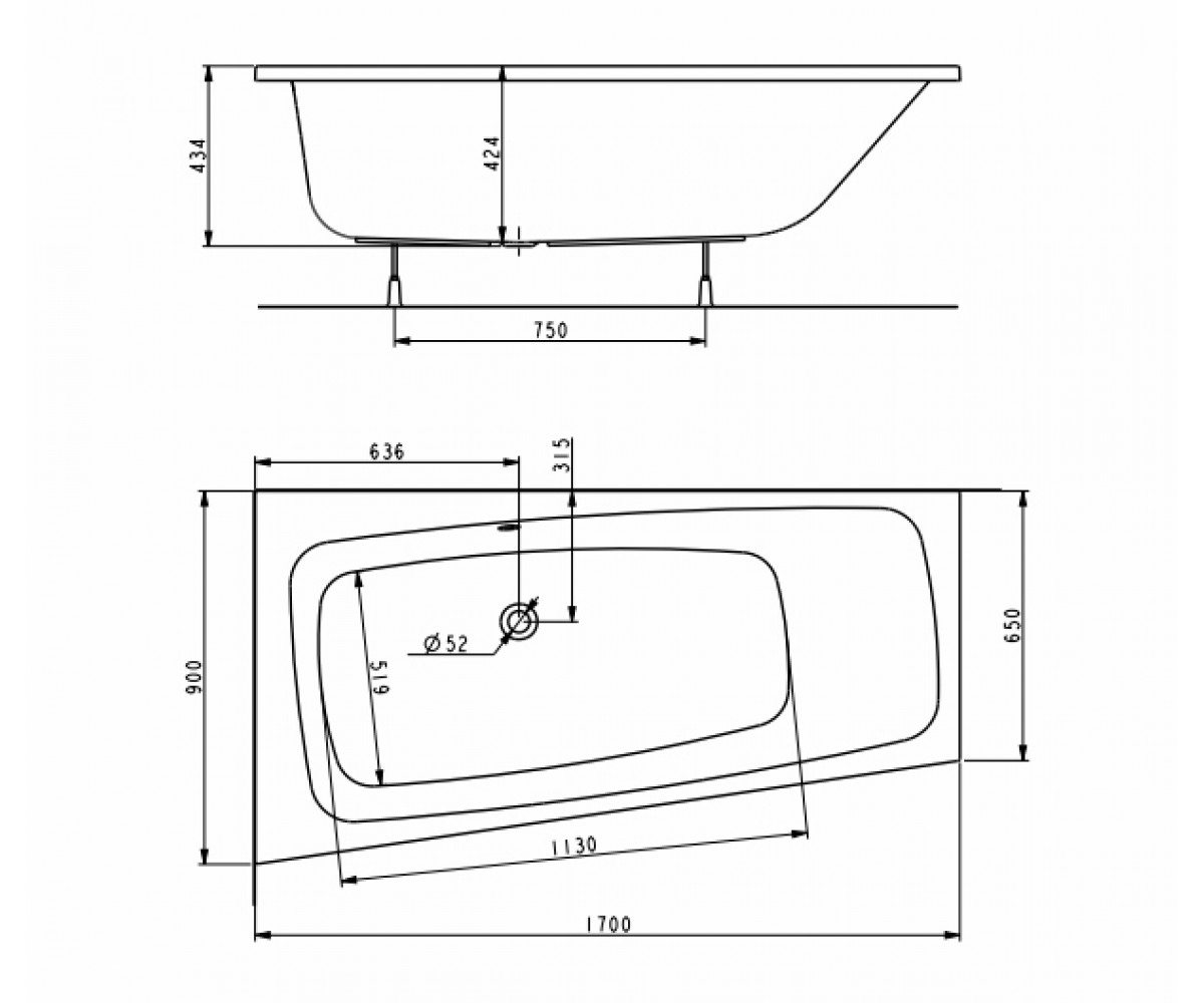 Ванна левая 170х90  SPLIT XWA1671000:Чертеж 