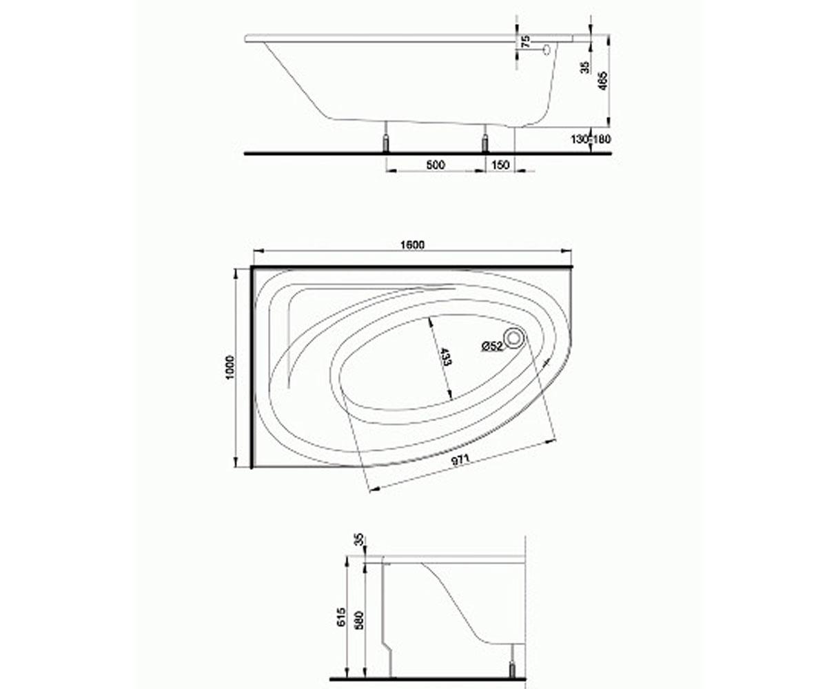 Ванна акриловая c сифоном  SPRING XWA306100G:Чертеж 